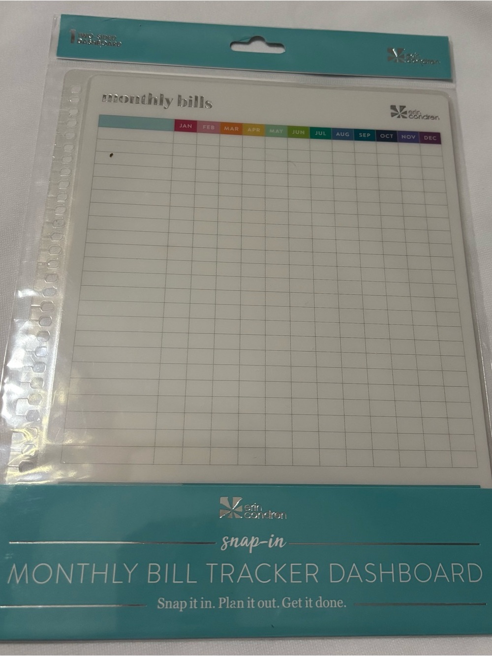Erin Condren Snap-In Monthly Bill Tracker Dashboard New